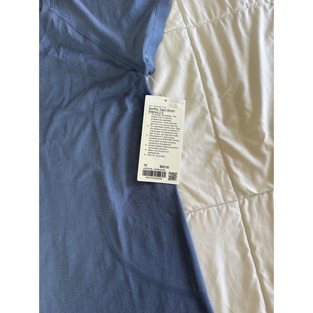 New Lululemon Swiftly Tech Short Sleeve 2.0 Sz 10 Oasis Blue Waist Length Yoga - Picture 2 of 8
